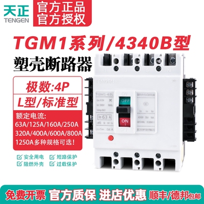 TENGEN天正TGM1-63 125 250 400 630A塑壳断路器3P空气开关4340B