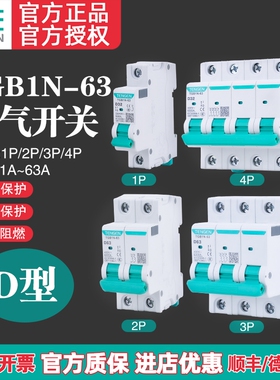 天正电气 TGB1N-63 D型空气开关 电动机动力型断路器 1P 2P 3P 4P