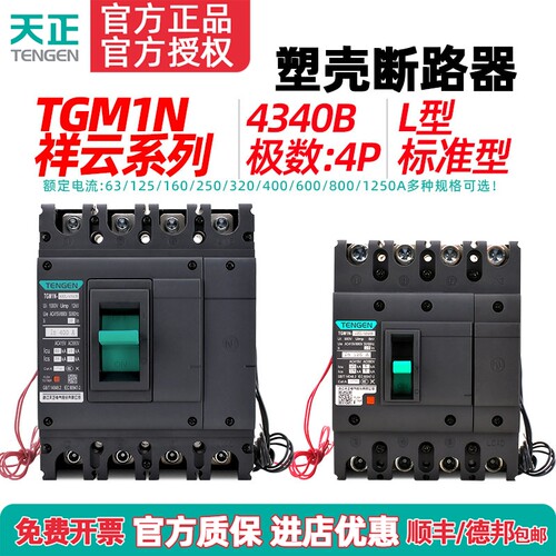 TENGEN天正TGM1N-63 125 250 400 630A塑壳断路器3P空气开关4340B