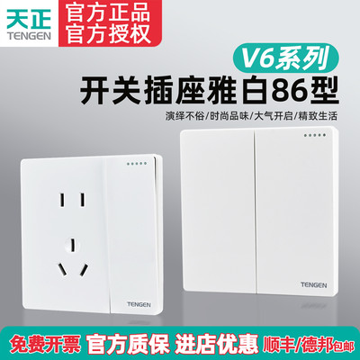 TENGEN天正电气V6墙壁开关插座面板86型家用空调16A五孔10A暗装白