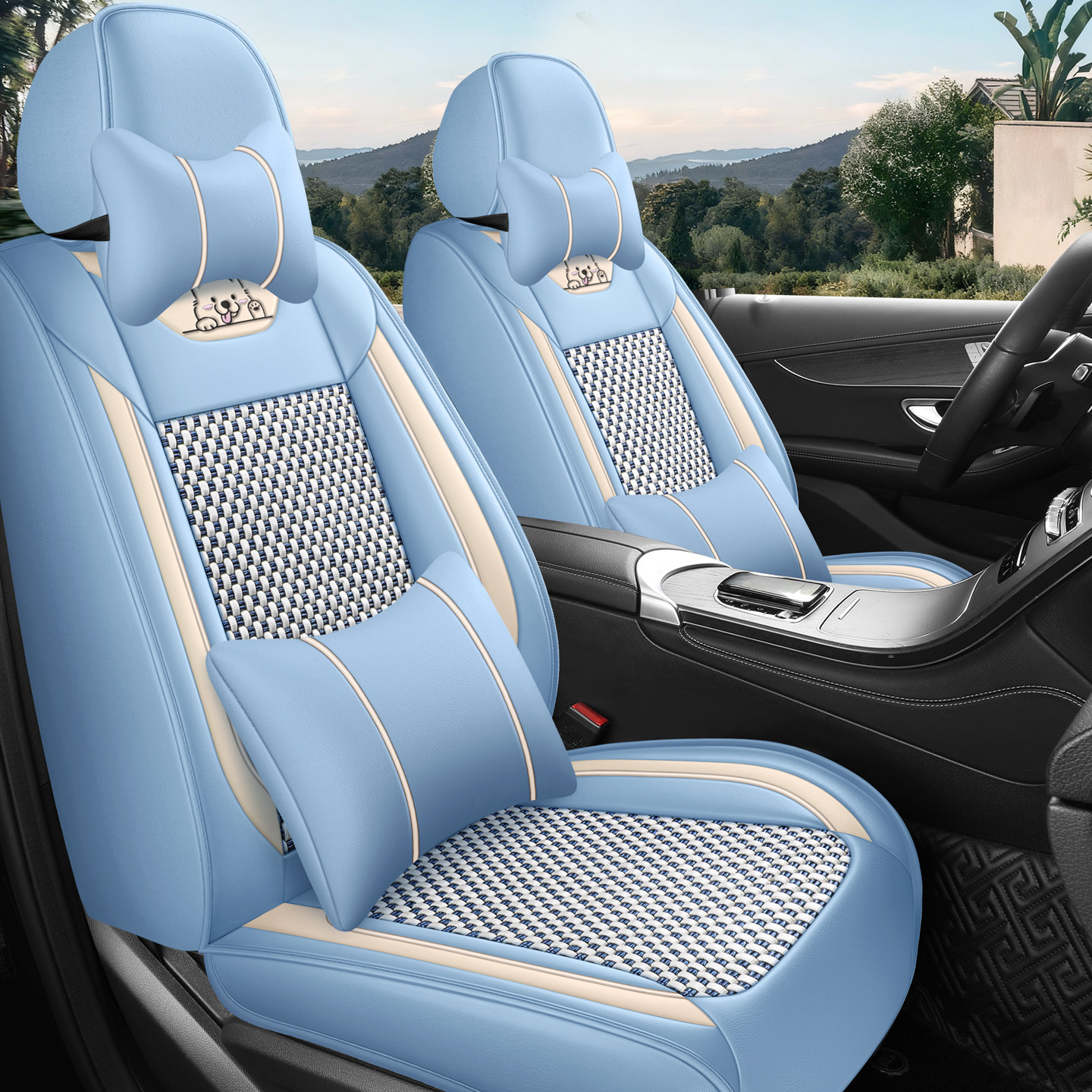 汽车坐垫四季通用全包围透气皮冰丝座套春夏季小车座椅套专用座垫