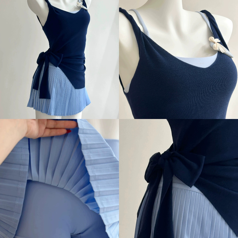 瑜伽服套装女2025新款夏运动上衣短袖罩衫防震运动文胸百褶网球裙