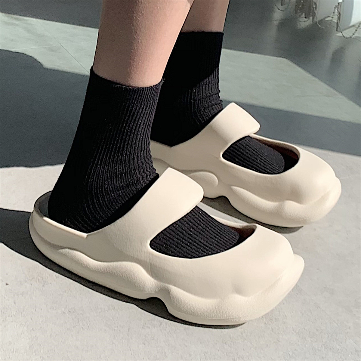 简约纯色复古风玛丽珍凉拖鞋女夏