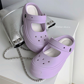 韩版 休闲防滑踩屎感百搭玛丽珍洞洞鞋 拼色女士外穿包头凉拖鞋 夏季