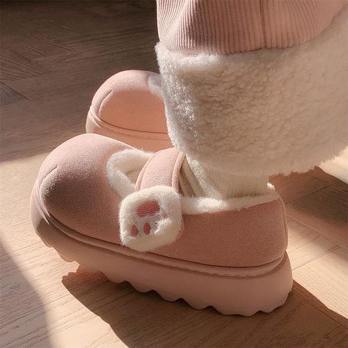冬季可爱猫爪魔术贴圆头豆豆鞋