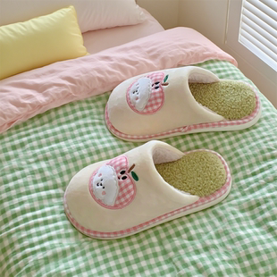 秋冬季 可爱苹果小狗包头毛绒棉拖鞋 软底卧室防滑女士ins毛毛拖鞋