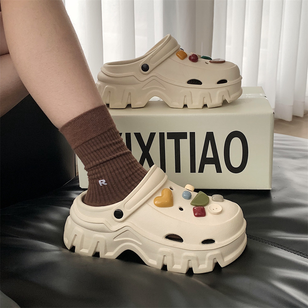 DIY爱心纽扣包头洞洞鞋女时尚外穿防滑厚底增高夏季新款沙滩凉鞋,女鞋,洞洞鞋,淘宝优惠券,粉丝福利购,淘宝优惠卷