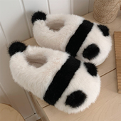 少女心可爱保暖熊猫全包跟棉拖鞋 女冬季 居家防滑软厚底月子毛毛鞋