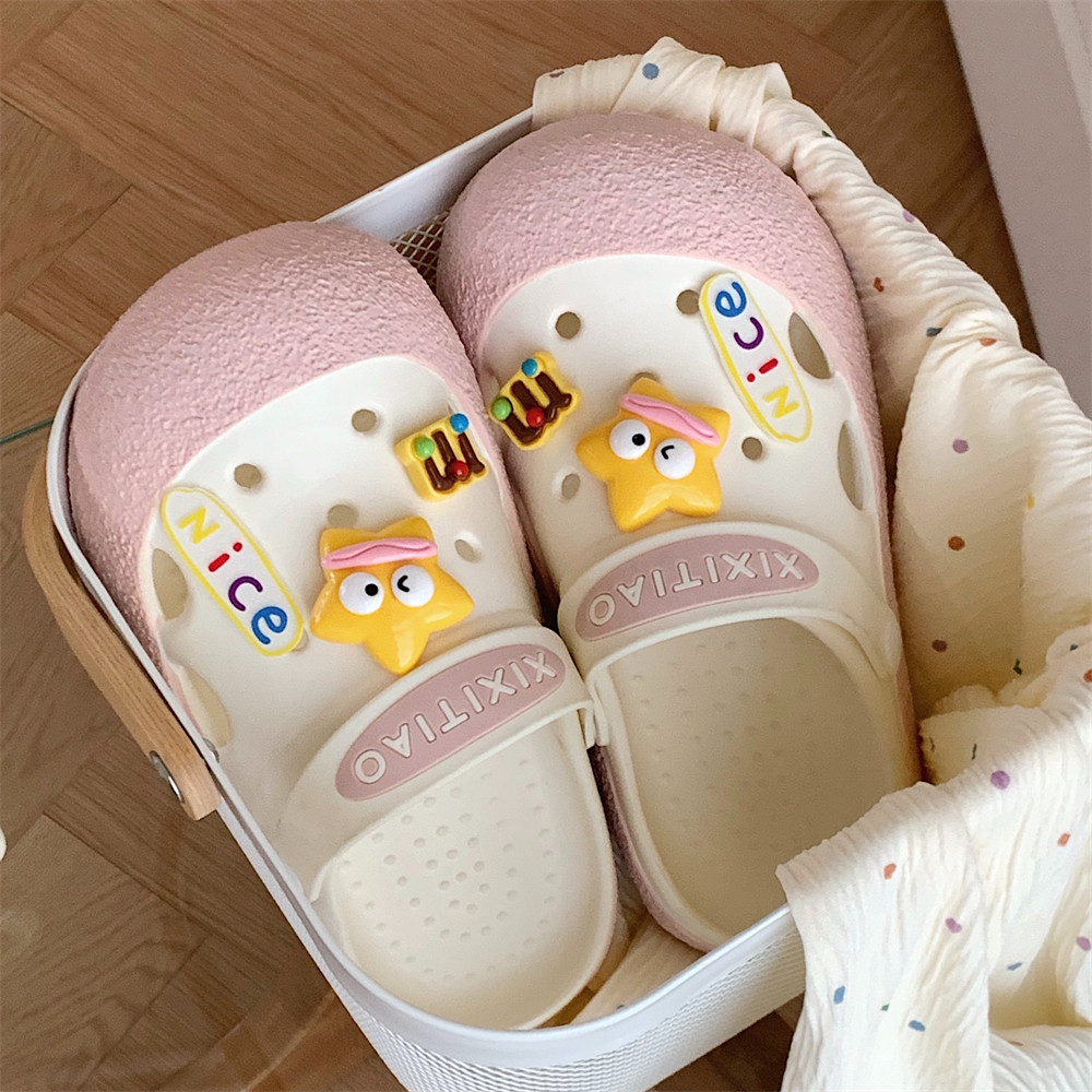 夏季可爱圆头拼色包头凉拖鞋休闲防滑时尚趣味星星香肠嘴洞洞鞋女,女鞋,洞洞鞋,淘宝优惠券,粉丝福利购,淘宝优惠卷