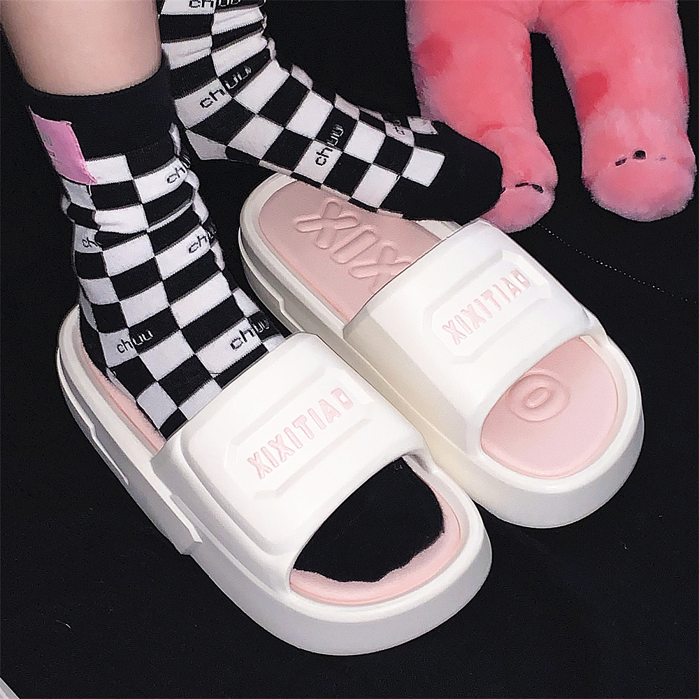 情侣厚底拼色百搭运动风eva凉拖