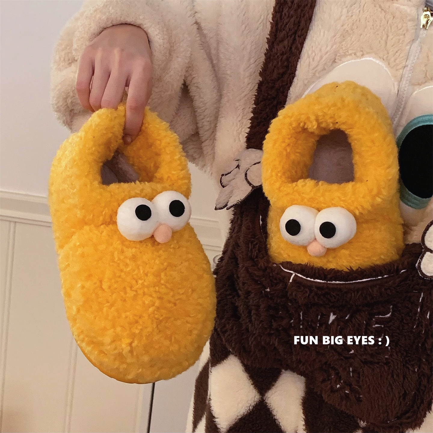 趣味大眼睛户外保暖毛毛靴子女冬