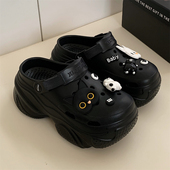 女士包头凉拖鞋 潮酷个性 黑白小猫夏季 防滑两穿新款 外穿增高洞洞鞋