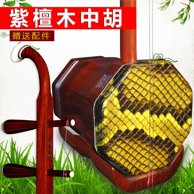 长尧牌老紫檀中胡小叶紫檀木中胡二胡中音二胡民族乐器配弦弓音滤
