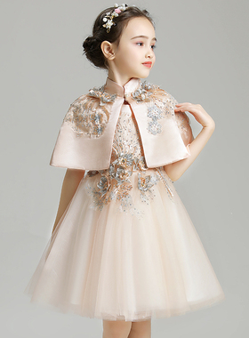 女童礼服公主裙花童婚纱走秀儿童钢琴演出服主持人晚礼服洋气秋冬