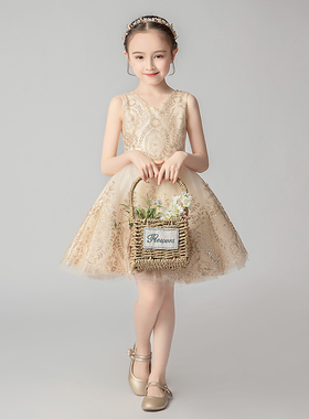 女童礼服儿童生日公主裙花童蓬蓬纱走秀演出服小女孩主持人晚礼服