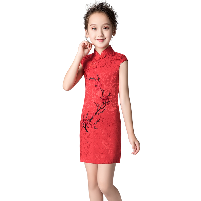 儿童旗袍唐装礼服中国风女童古筝演出服薄款小女孩宝宝旗袍裙洋气