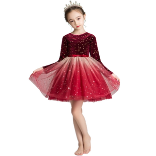 女童公主裙蓬蓬婚纱儿童晚礼服小孩高端生日主持人走秀演出服秋冬