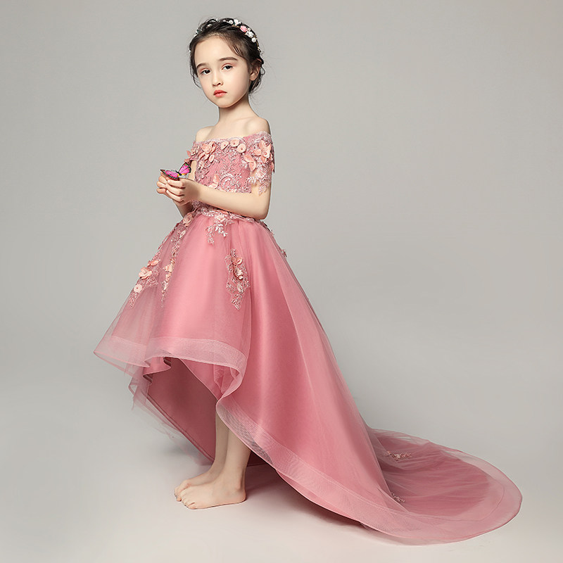 儿童礼服公主裙女童蓬蓬纱花童演出服小主持人模特走秀拖尾晚礼服