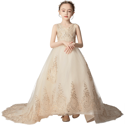 蓬蓬纱拖尾小女孩洋气钢琴演出服