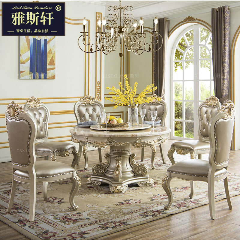 European style solid wood natural Marble Round table Restaurant luxury dining table and chair combination American style The big house Luxurious tablein the Residential furniture , Tables , Dining table  category - from Buy2taobao.com to provide professional Taobao agent buy service
