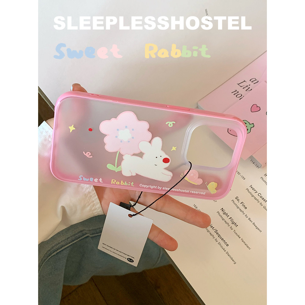 失眠招待所 扑蝶小兔真可爱！韩国ins风粉边透明磨砂适用苹果16promax手机壳iphone15pro原创保护壳14,3C数码配件,手机保护套/壳,淘宝优惠券,粉丝福利购,淘宝优惠卷