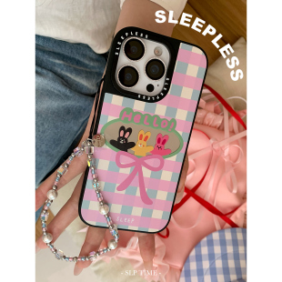 失眠招待所《甜趣小礼》派派兔!ins风卡通格纹镜面黑边磨砂适用苹果17promax手机壳iphone16/15保护壳