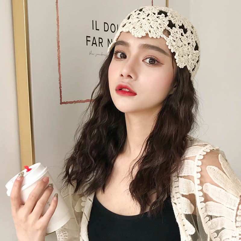 纯手工韩版毛线针织帽网红款包头帽镂空瓜皮帽子女春夏季透气薄款