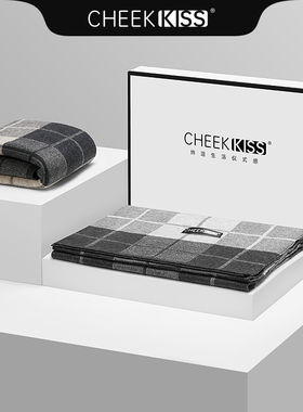 Cheek Kiss男士格子围巾女秋冬羊毛羊绒保暖2023新款高档礼盒围脖