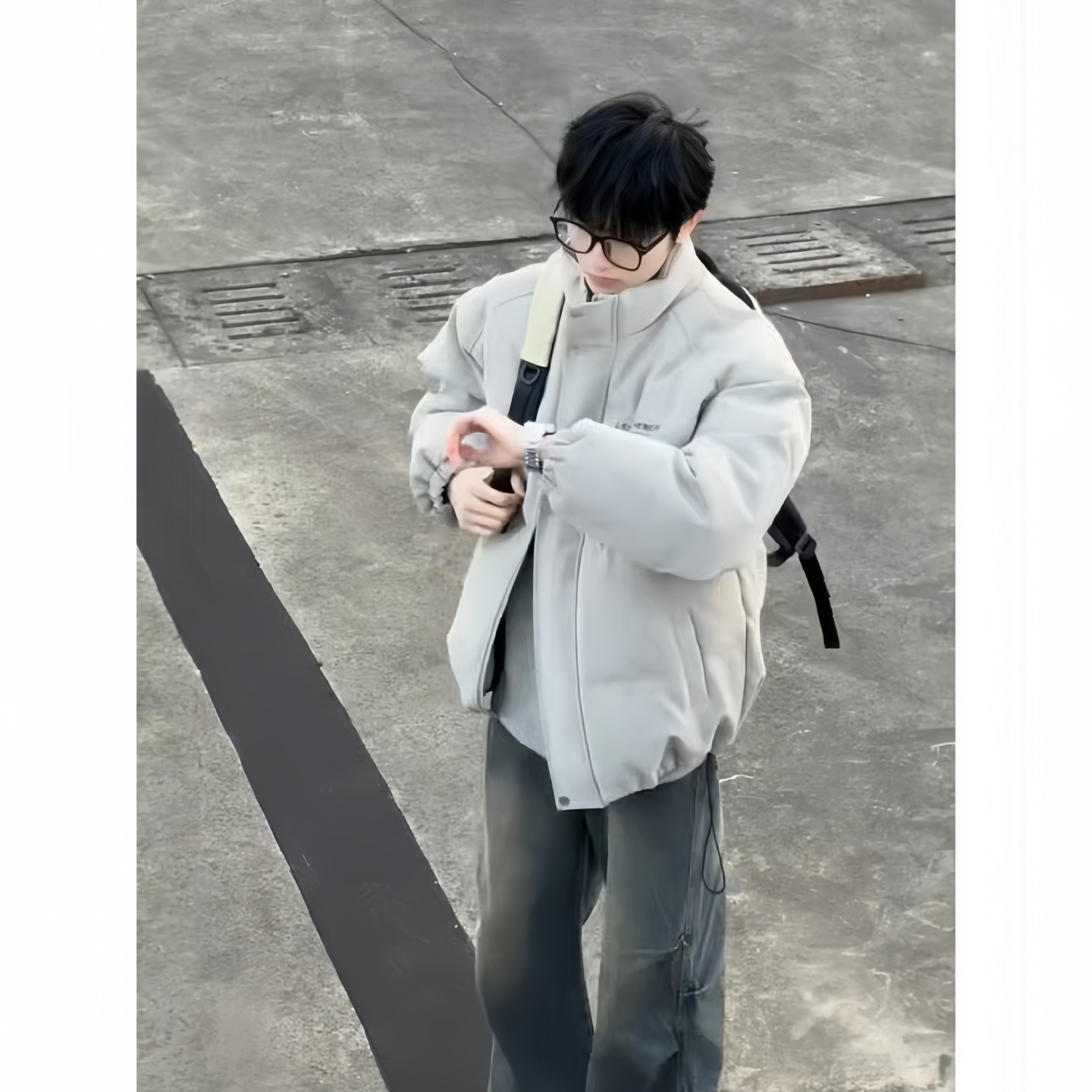 立领羽绒面包服男款冬季加厚高级感帅美式复古棉衣外套PU皮棉服潮
