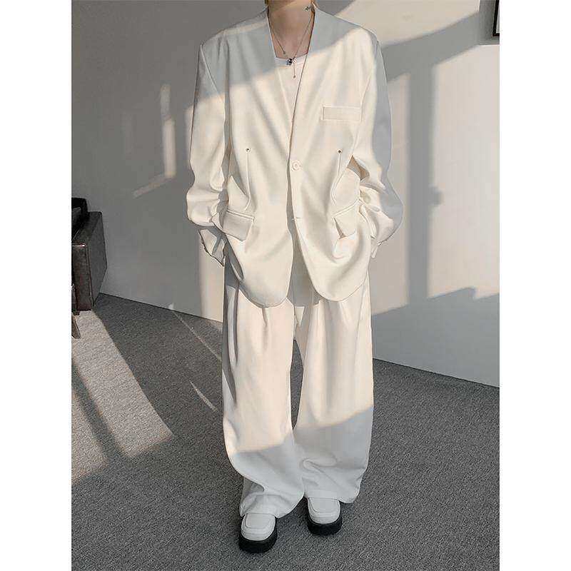 韩版休闲西装外套男士夏季cleanfit高级感痞帅高街宽松西裤套装