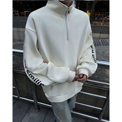 美式半拉链高领卫衣男款冬季加绒加厚打底衫双拉链设计感重磅外套