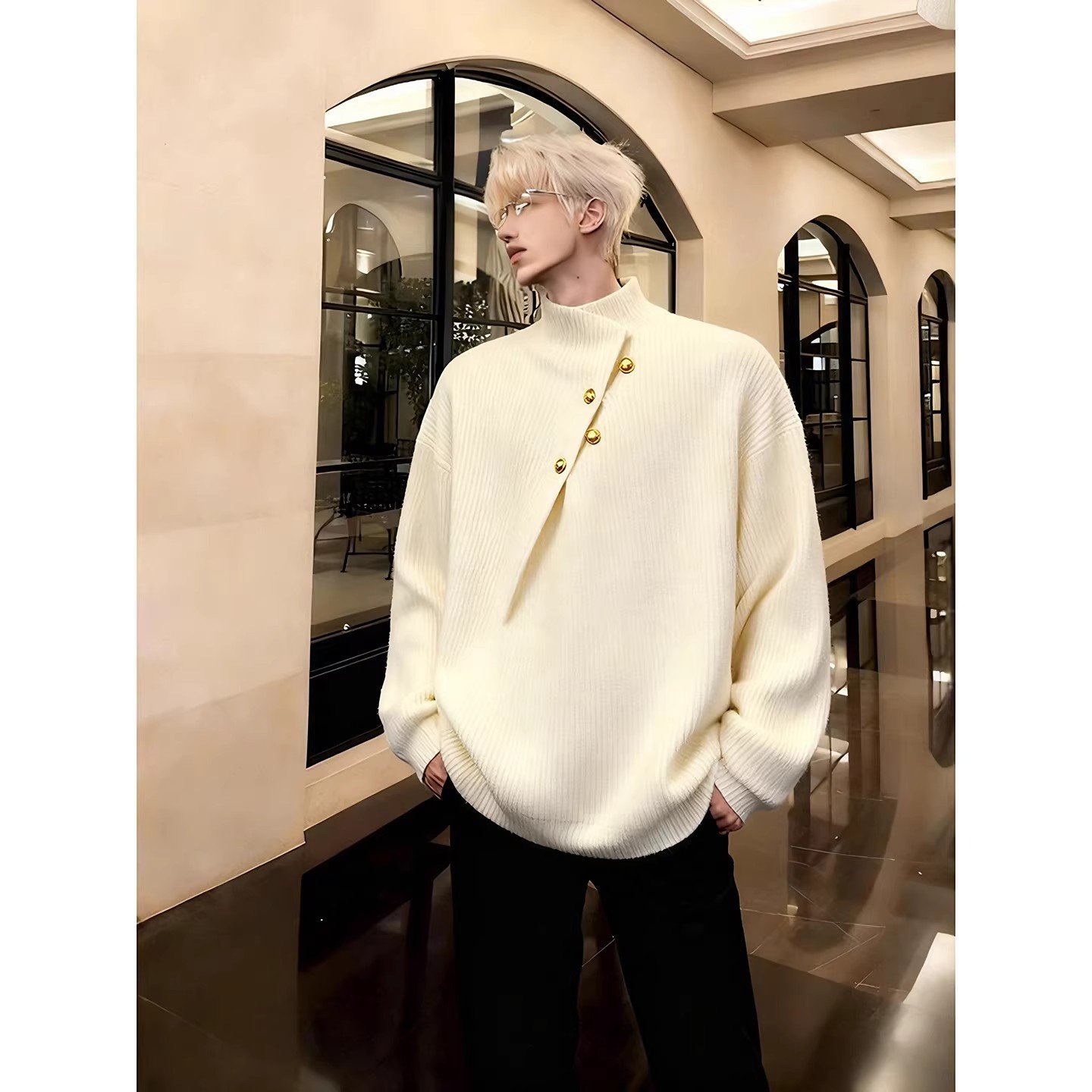 小众不规则高领毛衣男冬季高级感痞帅打底衫美式慵懒风百搭针织衫,男装,针织衫/毛衣,淘宝优惠券,粉丝福利购,淘宝优惠卷