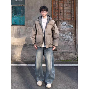 假两件pu皮羽绒棉服男款冬季加厚保暖连帽棉衣cleanfit面包服外套