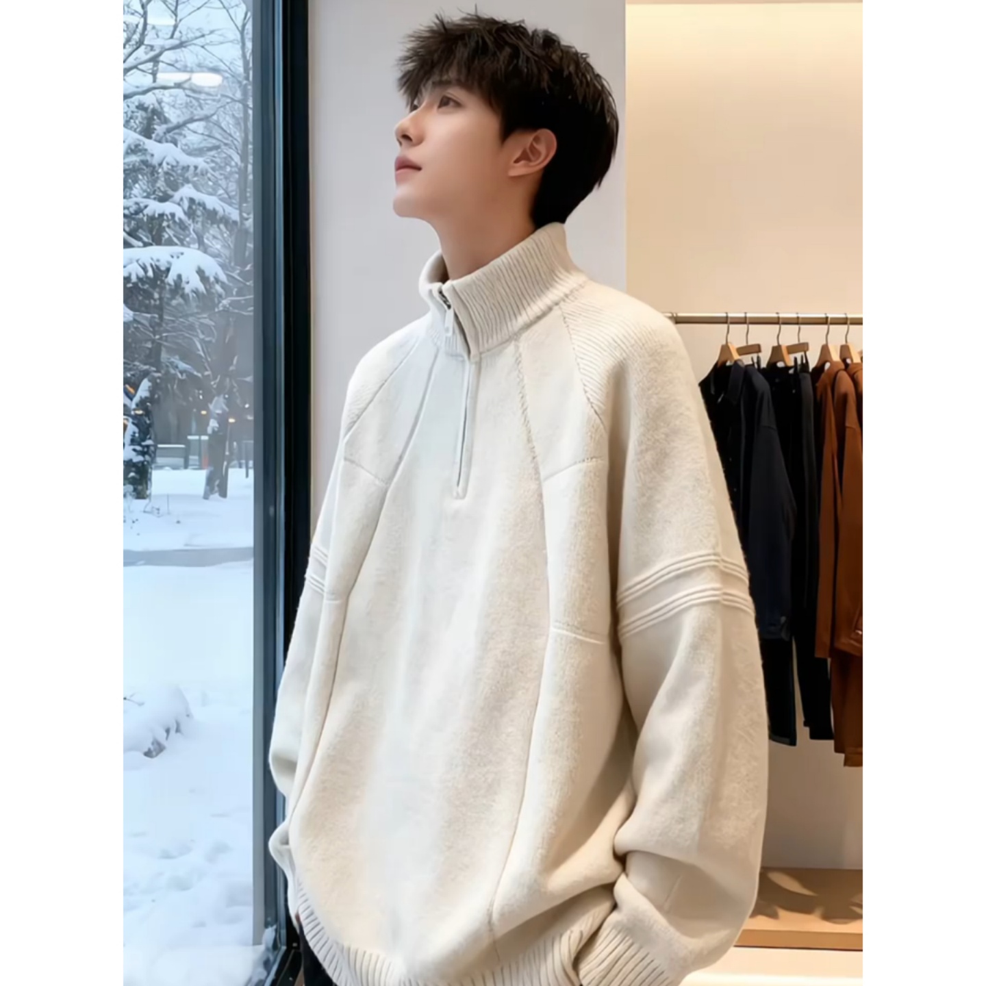 【全场五折】复古半拉链立领毛衣