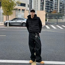 美式复古斜拉链排骨羽绒服男款冬季面罩设计感棉服轻量化短款外套