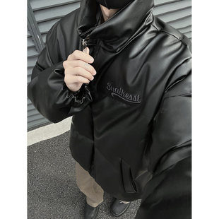 美式pu皮衣羽绒棉服男款冬季青少年cleanfit外套加厚面包服棉衣