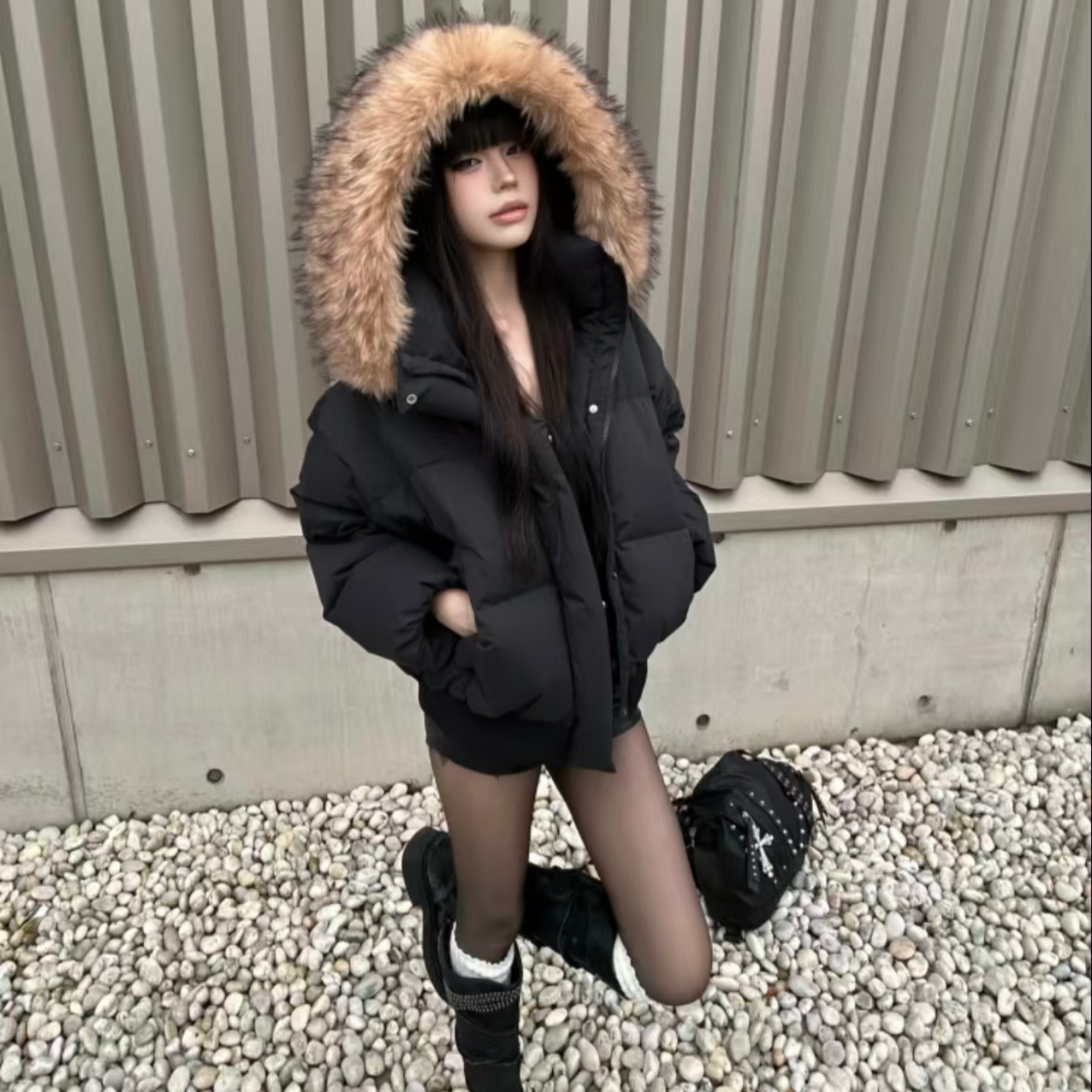 黑色美式羽绒棉服男款冬季可拆卸大毛领棉衣休闲保暖pu皮棉袄外套