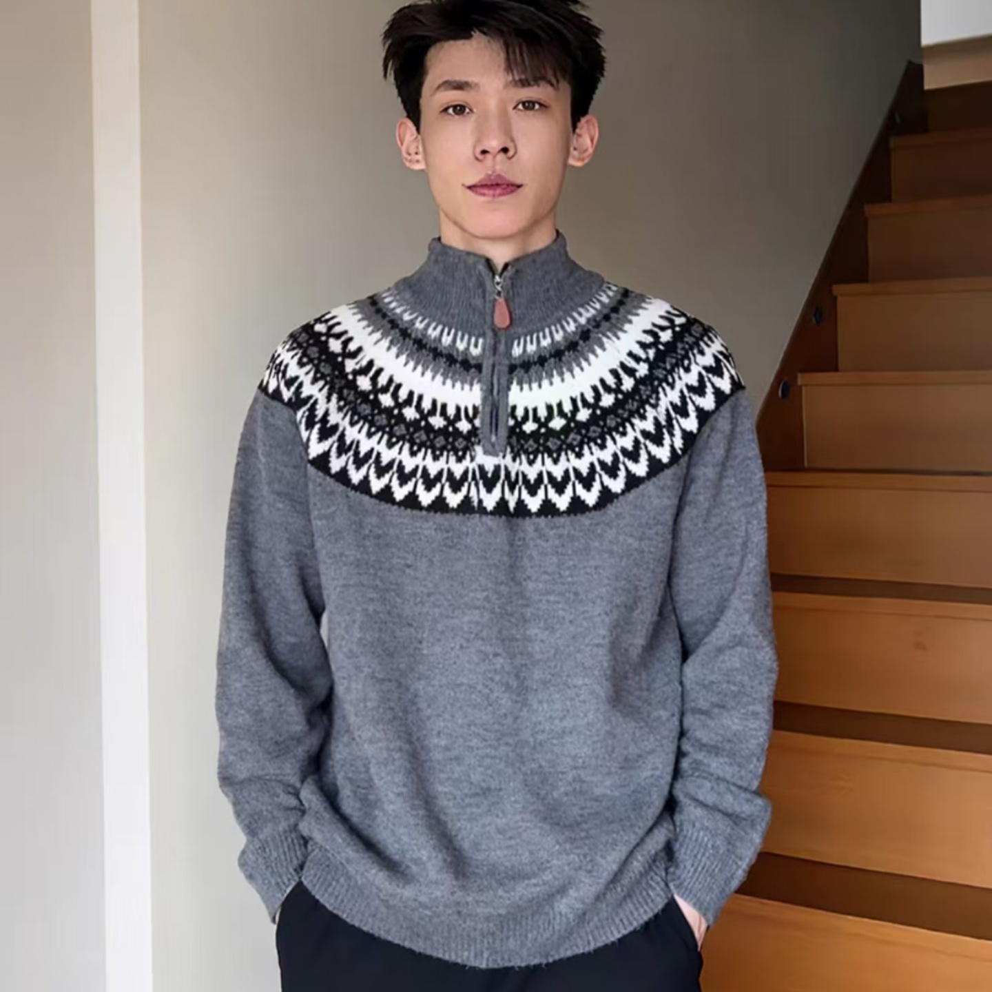 【全场五折】慵懒风半拉链针织衫