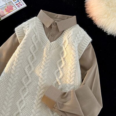 假两件衬衫领毛衣男打底衫卫衣