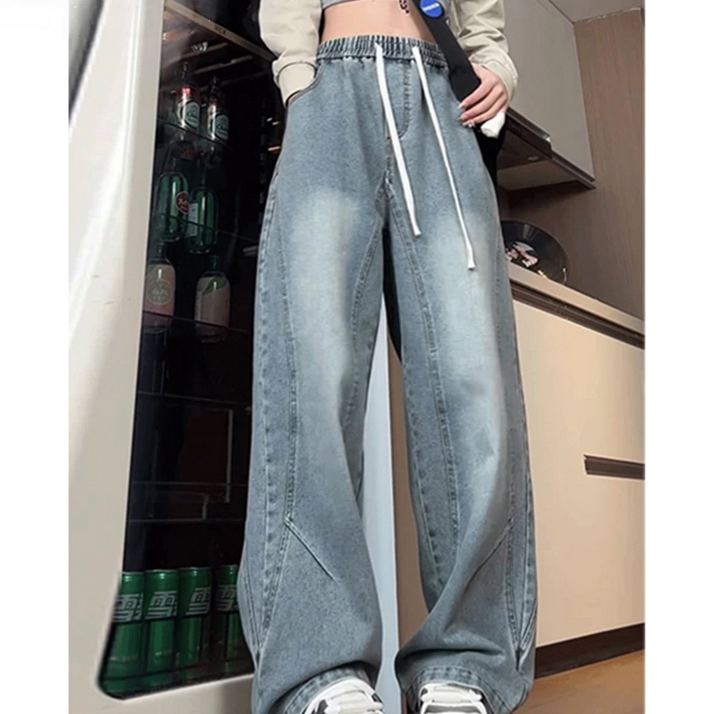 美式解构拼接阔腿牛仔裤男女款潮牌高级感水洗弯刀裤垂感休闲长裤,男装,牛仔裤,淘宝优惠券,粉丝福利购,淘宝优惠卷