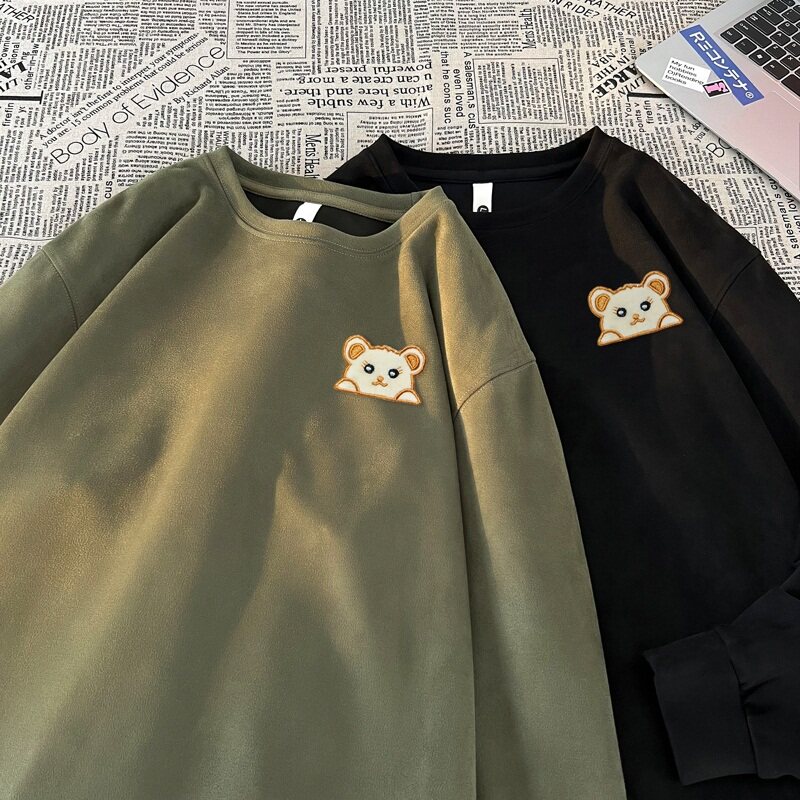JQ06*P38港风vintag卫衣男女秋季宽松麂皮绒圆领上衣潮牌ins外套,男装卫衣,星座414A-2（原B215-2）