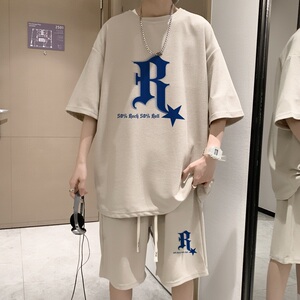 ZT13*P48夏季短袖t恤男士休闲套装ins潮流帅气一套搭配短裤两件套图片