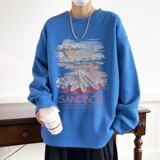W612*P28加绒38华夫格长袖t恤男女秋季潮牌宽松美式高街圆领卫衣，男装卫衣，星座414A-2（原B215-2）