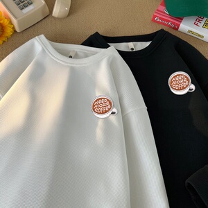 W1033*P28美式vintag卫衣男春秋季宽松华夫格贴标上衣潮牌ins外套图片