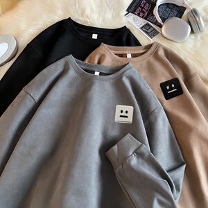JQ08*P38美式vintag卫衣男女秋季宽松麂皮绒笑脸上衣潮牌ins外套图片