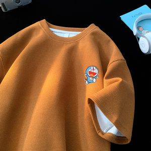 TC42*P25美式华夫格t恤男士夏季新款短袖宽松圆领体恤潮牌上衣服