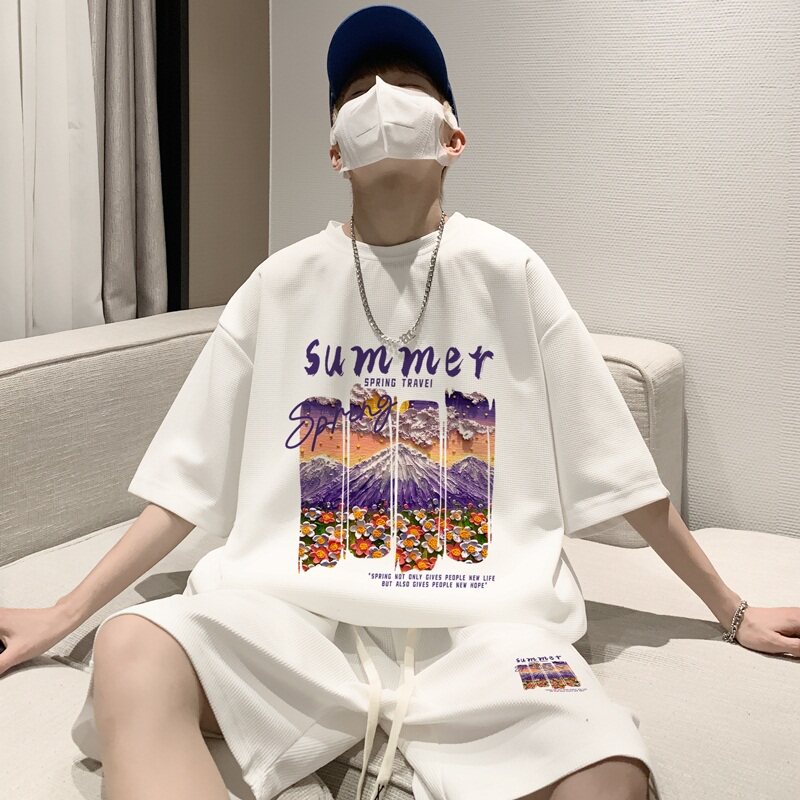 ZT34*P48潮短袖短裤套装男夏季潮流两件套t恤一套搭配帅气衣服,男装休闲套装,星座414A-2（原B215-2）