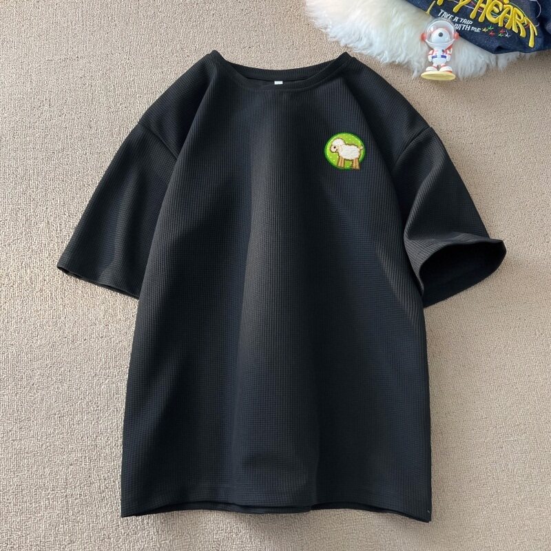 TC43*P25华夫格宽松短袖T恤男女美式高街ins夏季半袖体恤衫情侣装,男装T恤,星座414A-2（原B215-2）