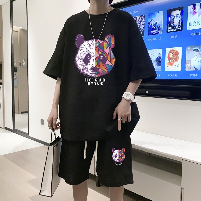 ZT20*P48美式华夫格套装男夏季潮牌T恤短袖ins港风情侣休闲两件套,男装休闲套装,星座414A-2（原B215-2）