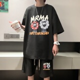 ZT44*P48夏季华夫格套装男女短袖T恤潮流短裤青少年穿搭运动搭配，男装休闲套装，星座414A-2（原B215-2）